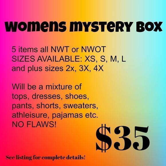 Womens mystery box! 5 items NWT/NWOT sizes XS, S,M,L, XL and plus sizes! - Picture 1 of 1